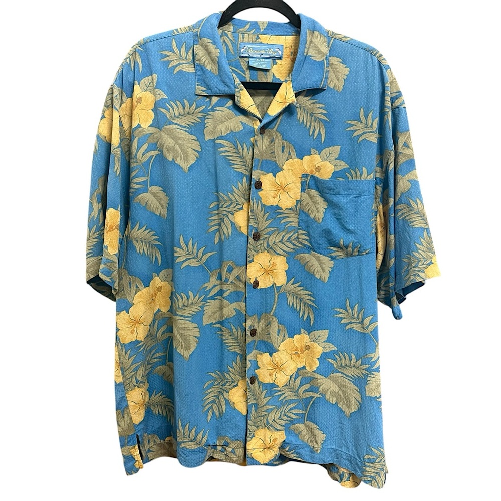 BERMUDA BAY MENS HAWAIIAN FLORAL SILK BUTTON DOWN SHORT SLEEVE SHIRT X-LARGE